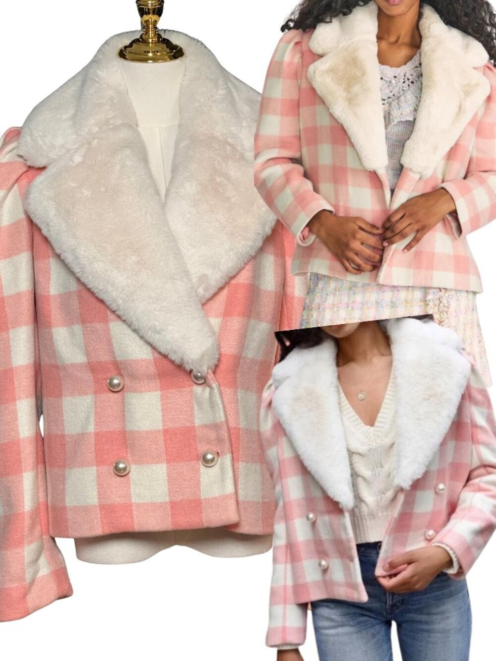 🆕 LOVESHACKFANCY 🧿 NWOT Dumont Faux Fur Collared Jacket, Crisp Peach - Sz M